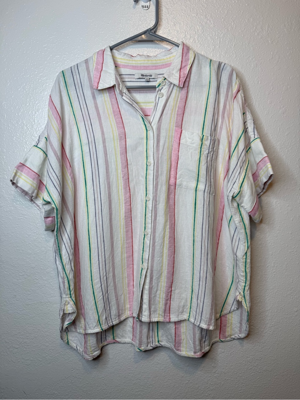Madewell Striped Button Down Short Sleeve Daily Shirt Lighthouse Rainbow Size L